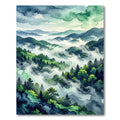 Ethereal Misty Forest Mountain Landscape Rug
