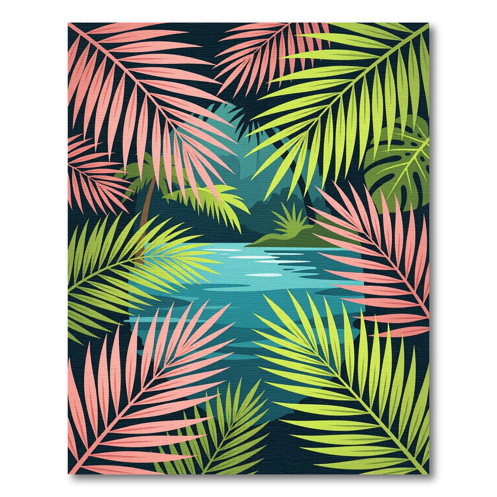 Lush Tropical Palm Leaf Jungle Scene Rug