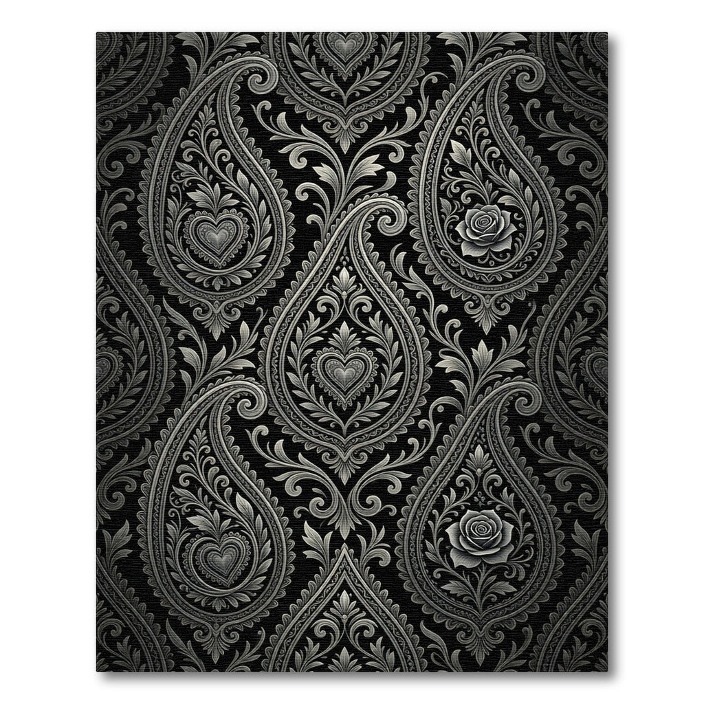 Ornate Silver Paisley Heart Rose Rug