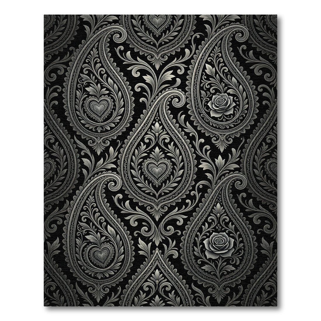 Ornate Silver Paisley Heart Rose Rug