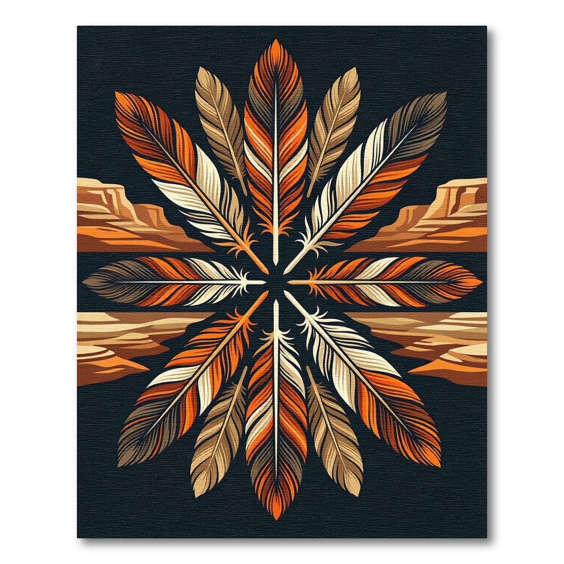 Earthy Feather Mandala Canyon Sunset Rug