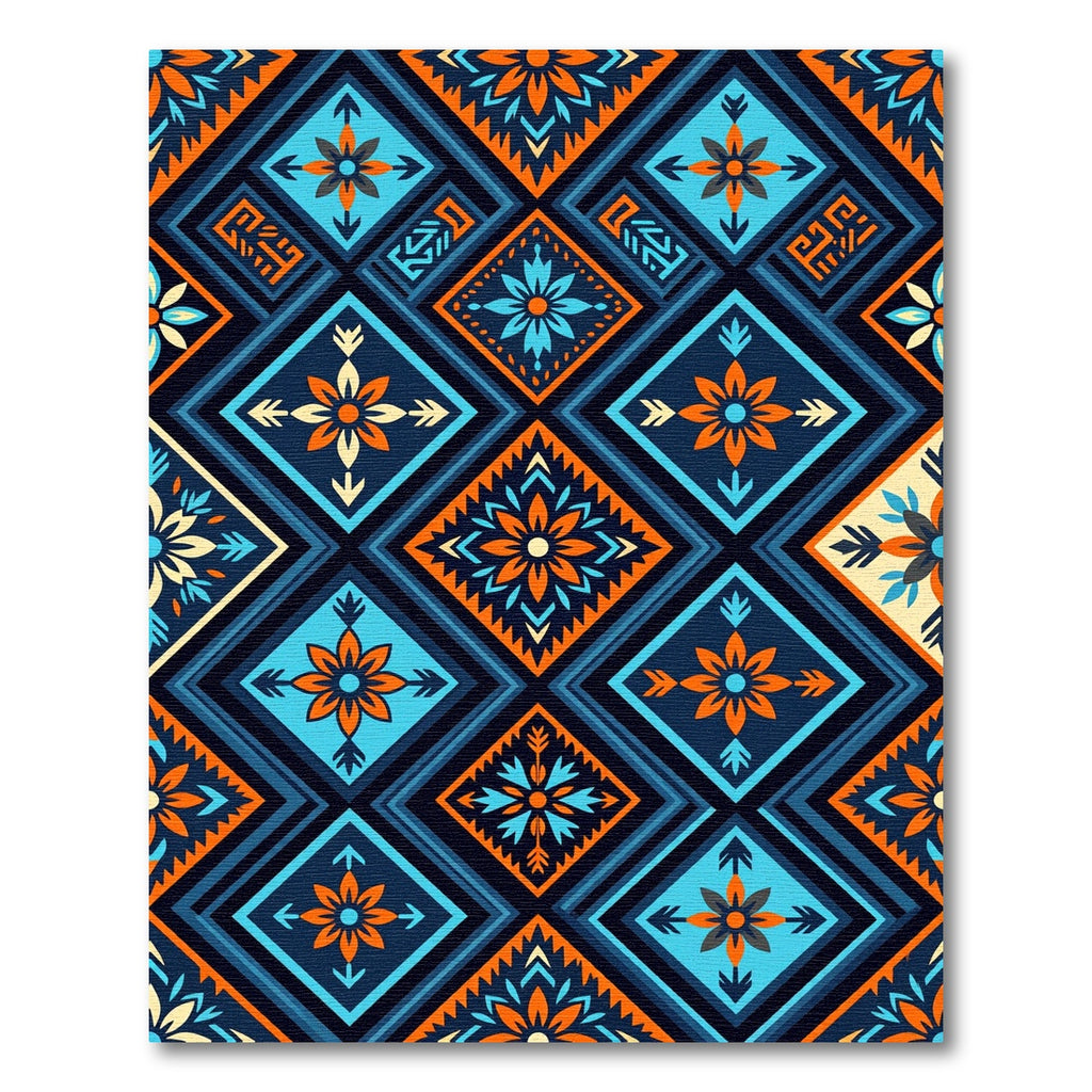 Vibrant Blue and Orange Geo Floral Rug