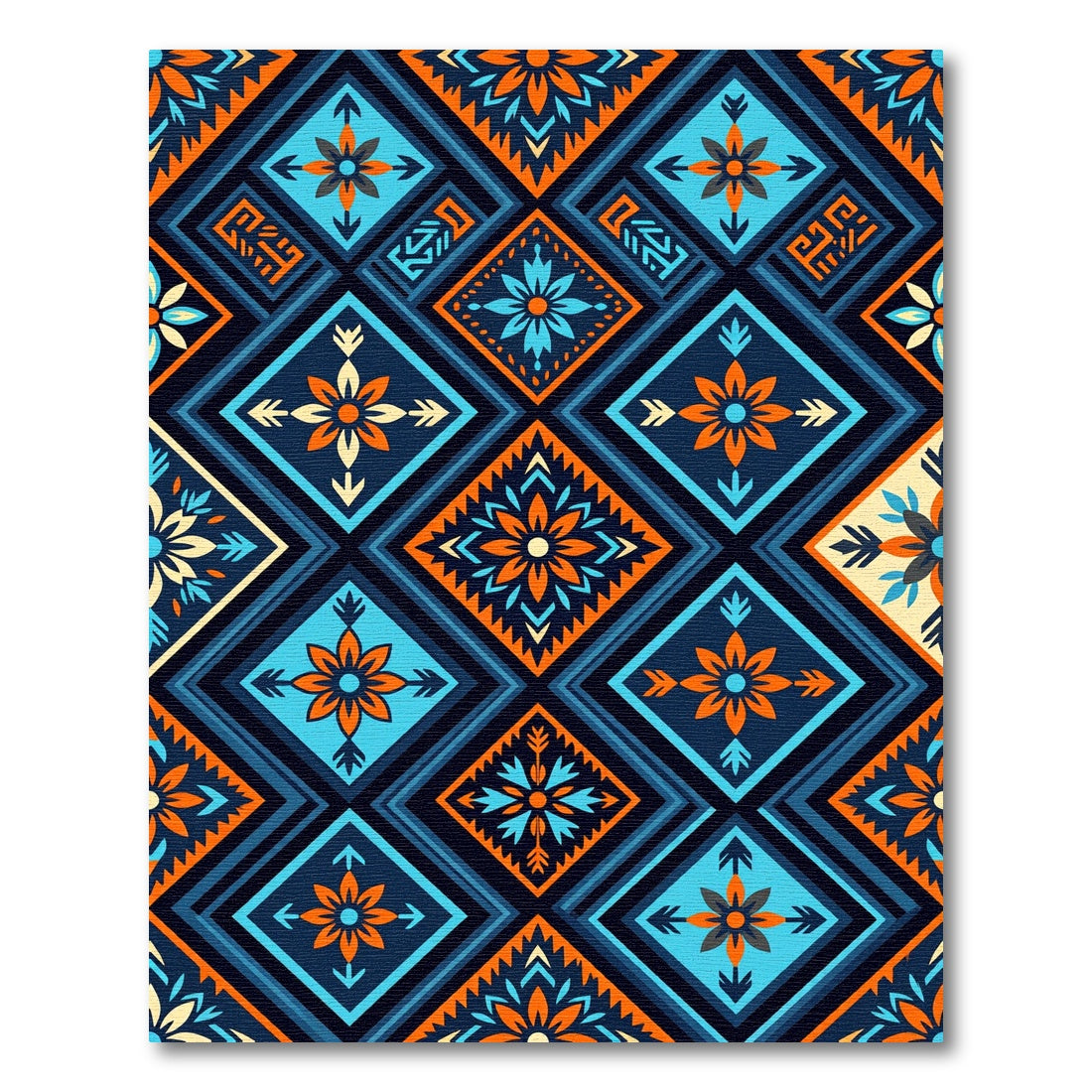 Vibrant Blue and Orange Geo Floral Rug