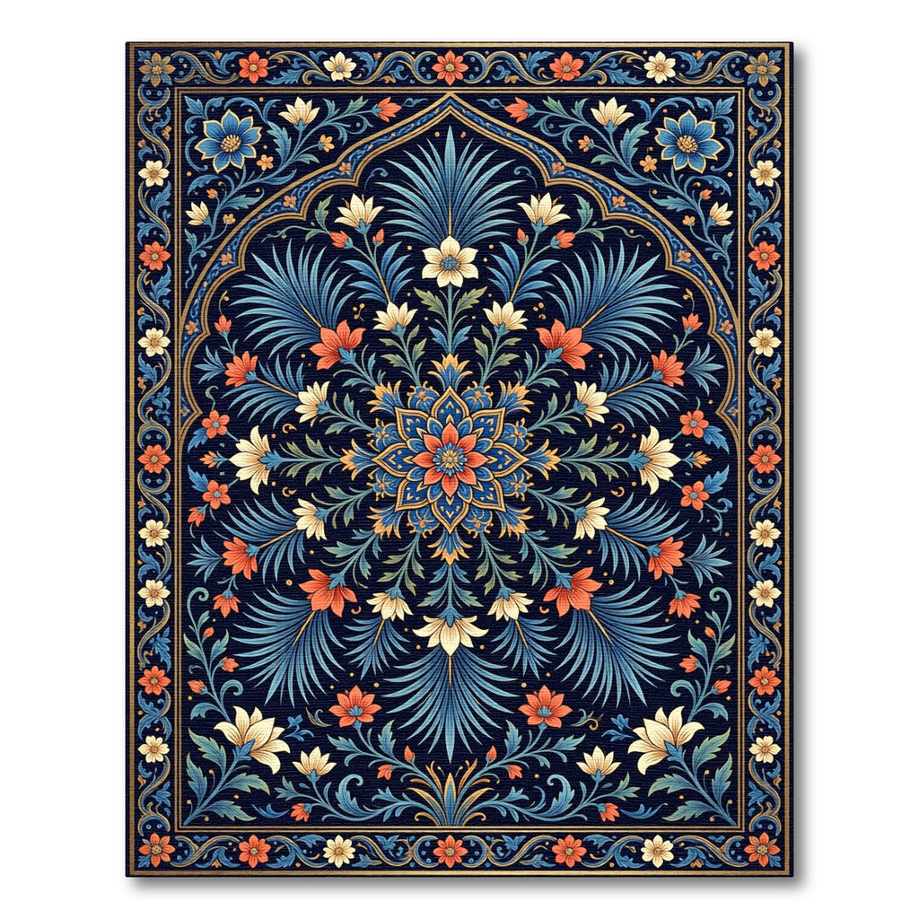 Navy Blue Coral Floral Arch Rug