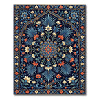 Navy Blue Coral Floral Arch Rug