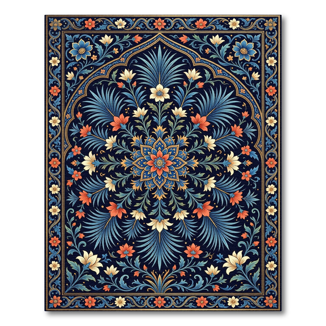 Navy Blue Coral Floral Arch Rug
