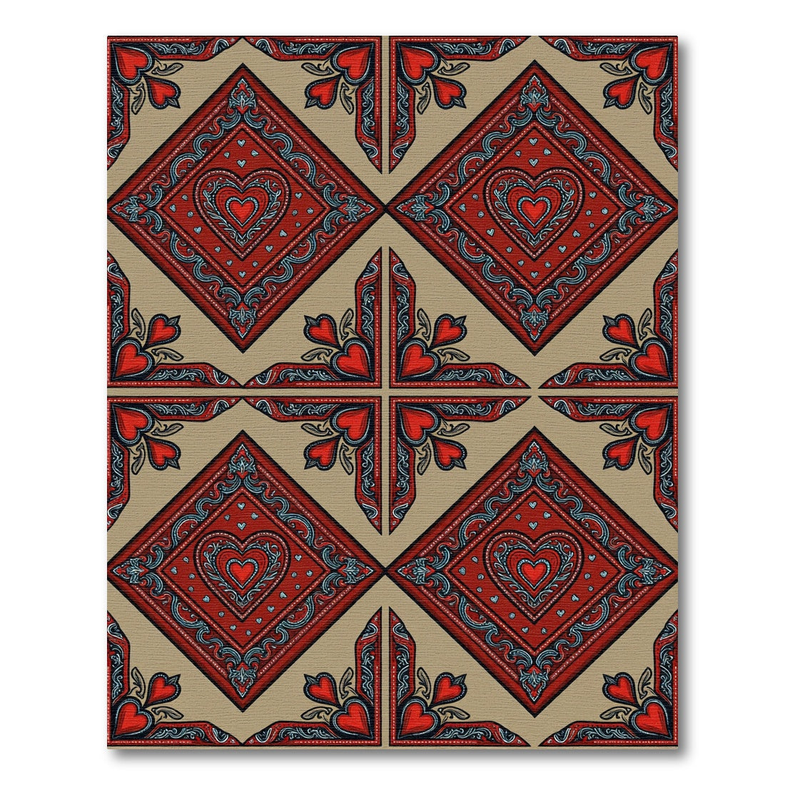 Rustic Red Heart Medallion Diamond Rug
