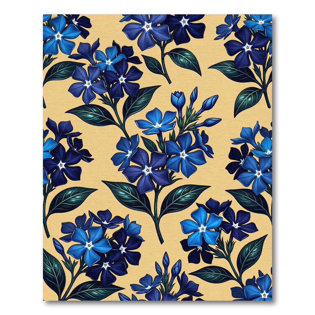 Deep Blue Periwinkle Floral Golden Backdrop Rug