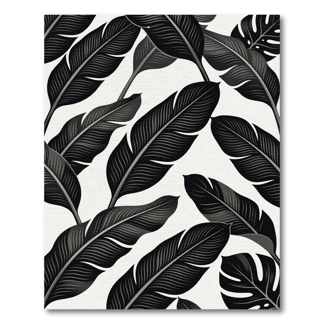 Monochrome Tropical Leaf Overlay Rug
