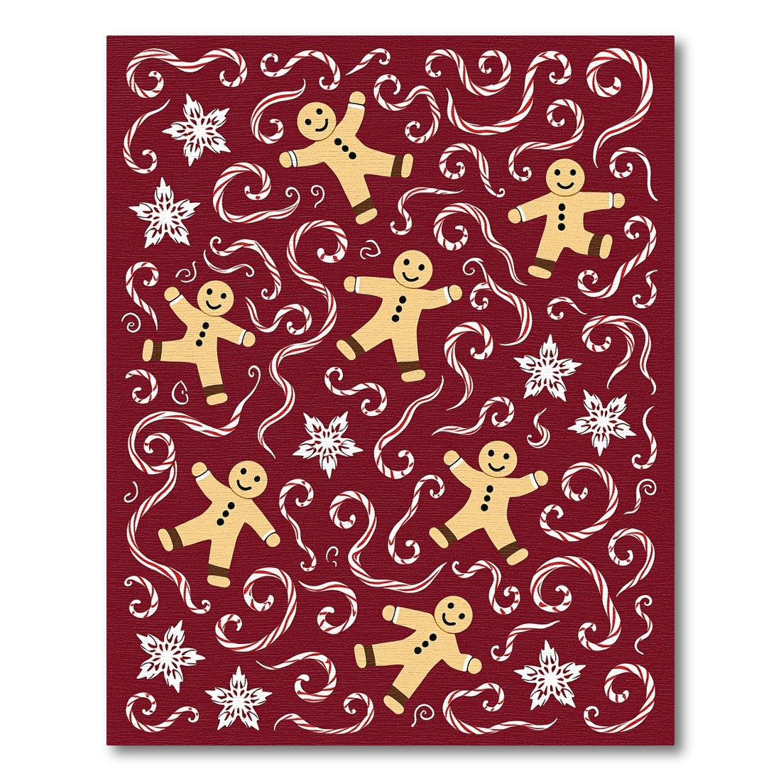 Red Gingerbread Candy Cane Snowflakes Rug