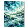 Azure River Flowing Through Emerald Mountains Rug