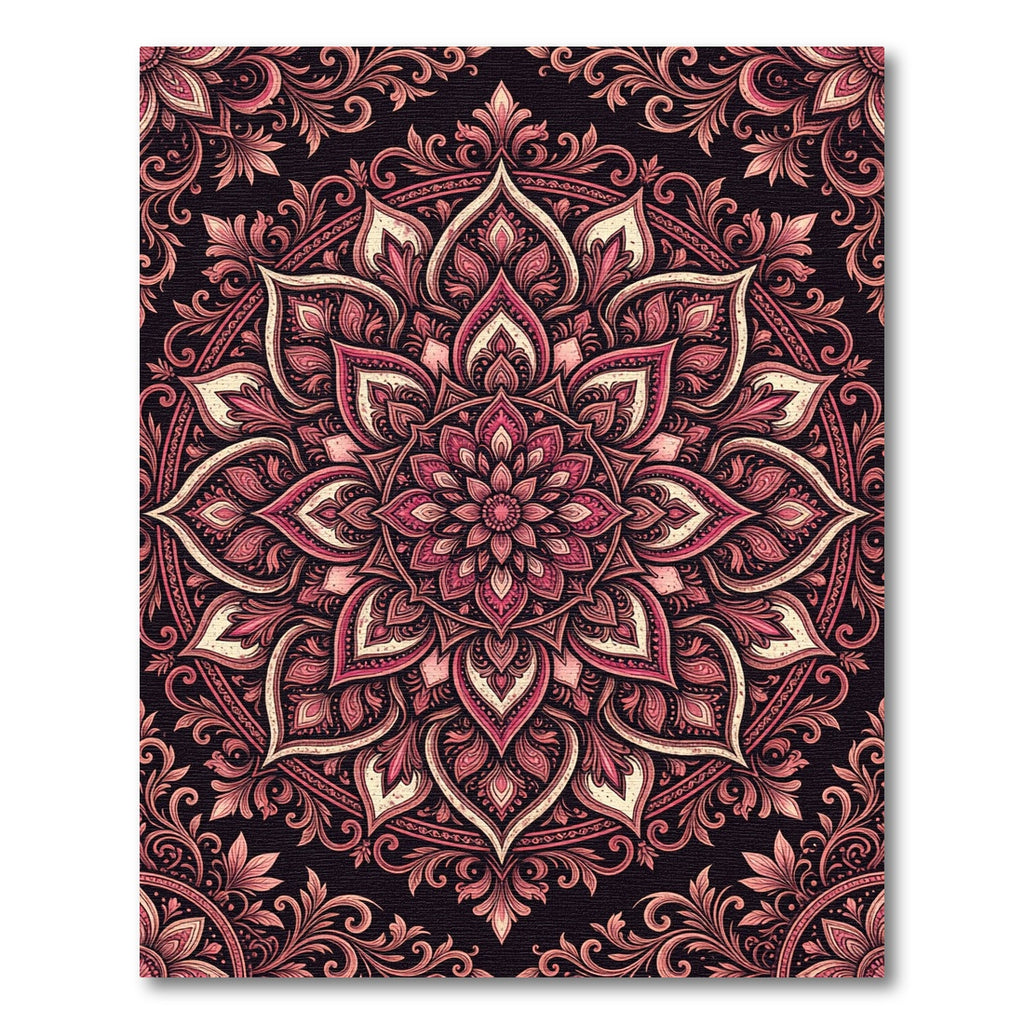 Elegant Burgundy Floral Mandala Tapestry Rug