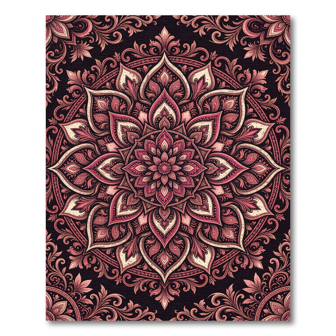 Elegant Burgundy Floral Mandala Tapestry Rug