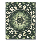 Sage Green Paw Starburst Mandala Rug