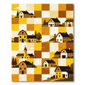 Golden Farmhouse Checkerboard Countryside Illustration Rug