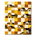 Golden Farmhouse Checkerboard Countryside Illustration Rug