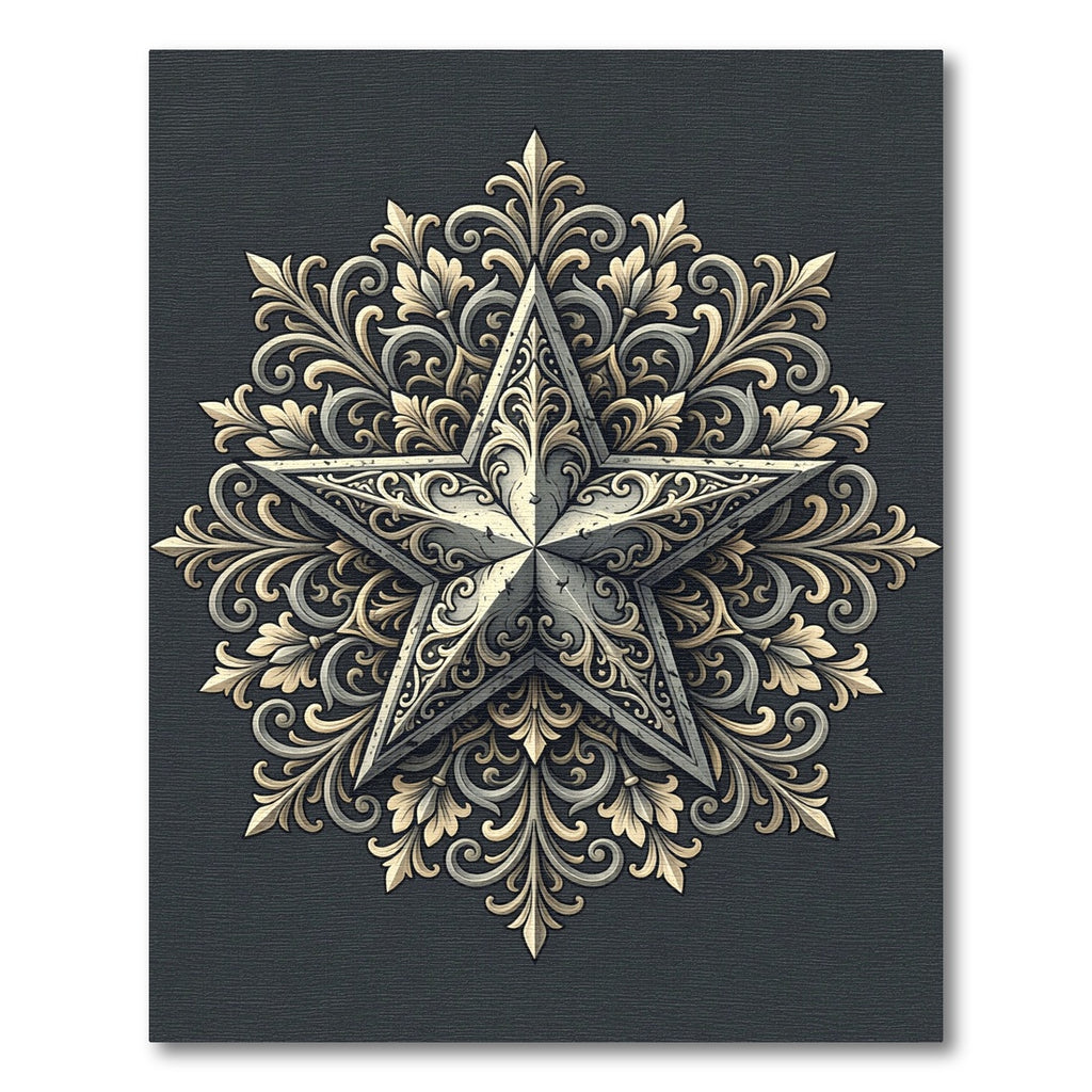 Ornate Star Mandala In Filigree Scrolls Rug