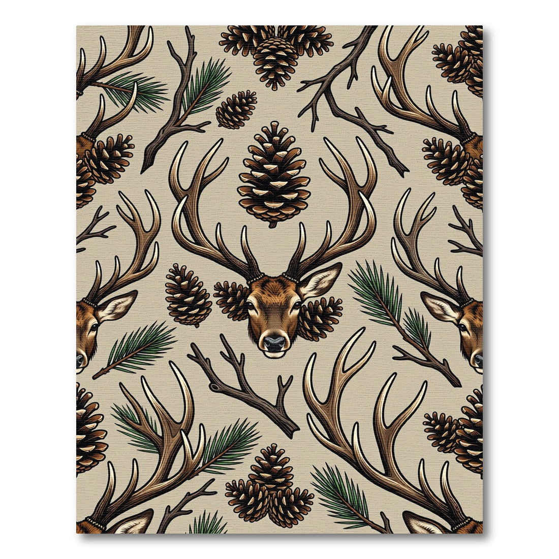 Rustic Woodland Deer Pinecone Earthy Rug