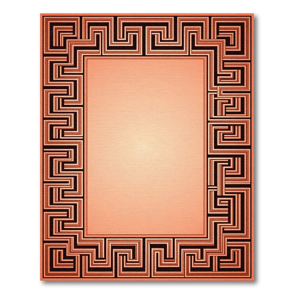 Coral And Black Geometric Frame Rug