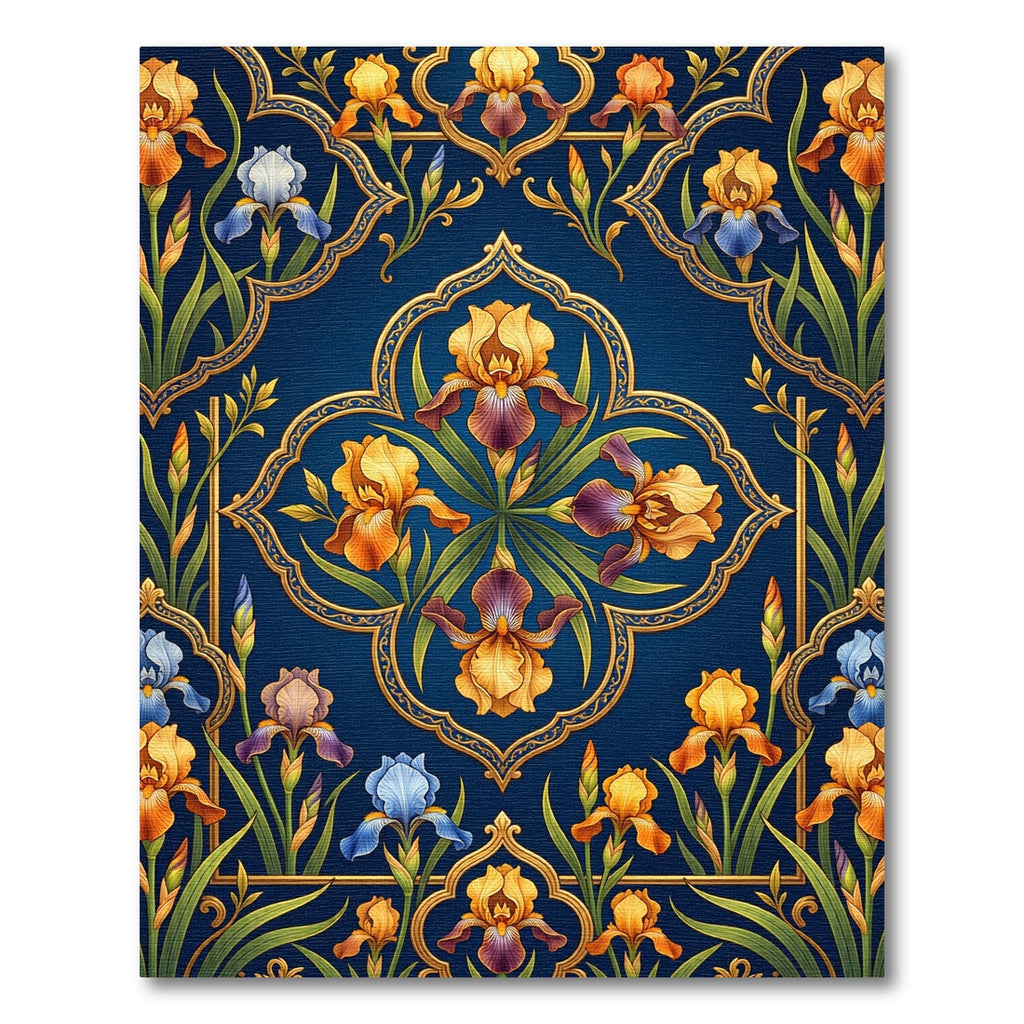 Ornate Iris Floral Navy Gold Rug