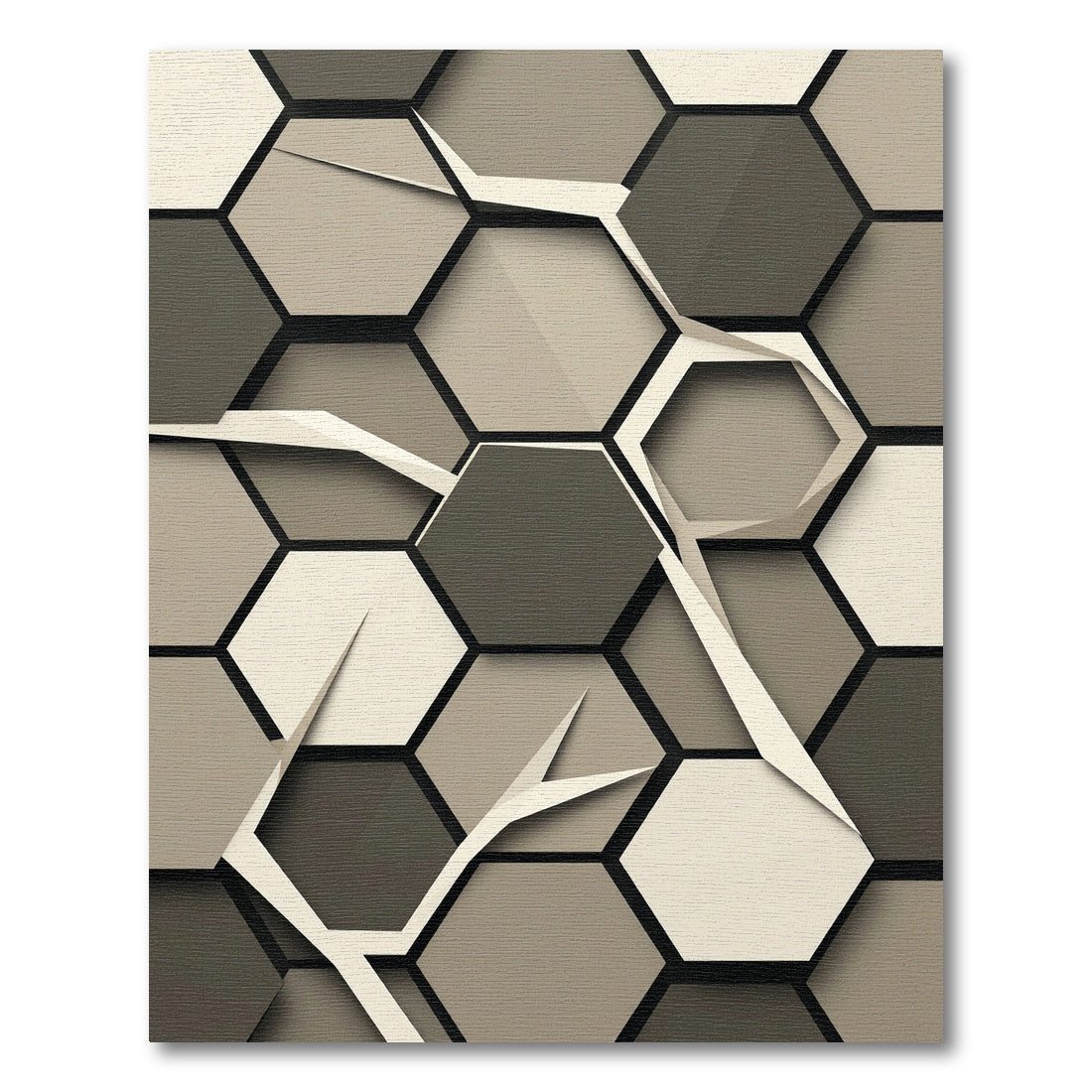 Neutral Toned Hexagonal Overlay Rug