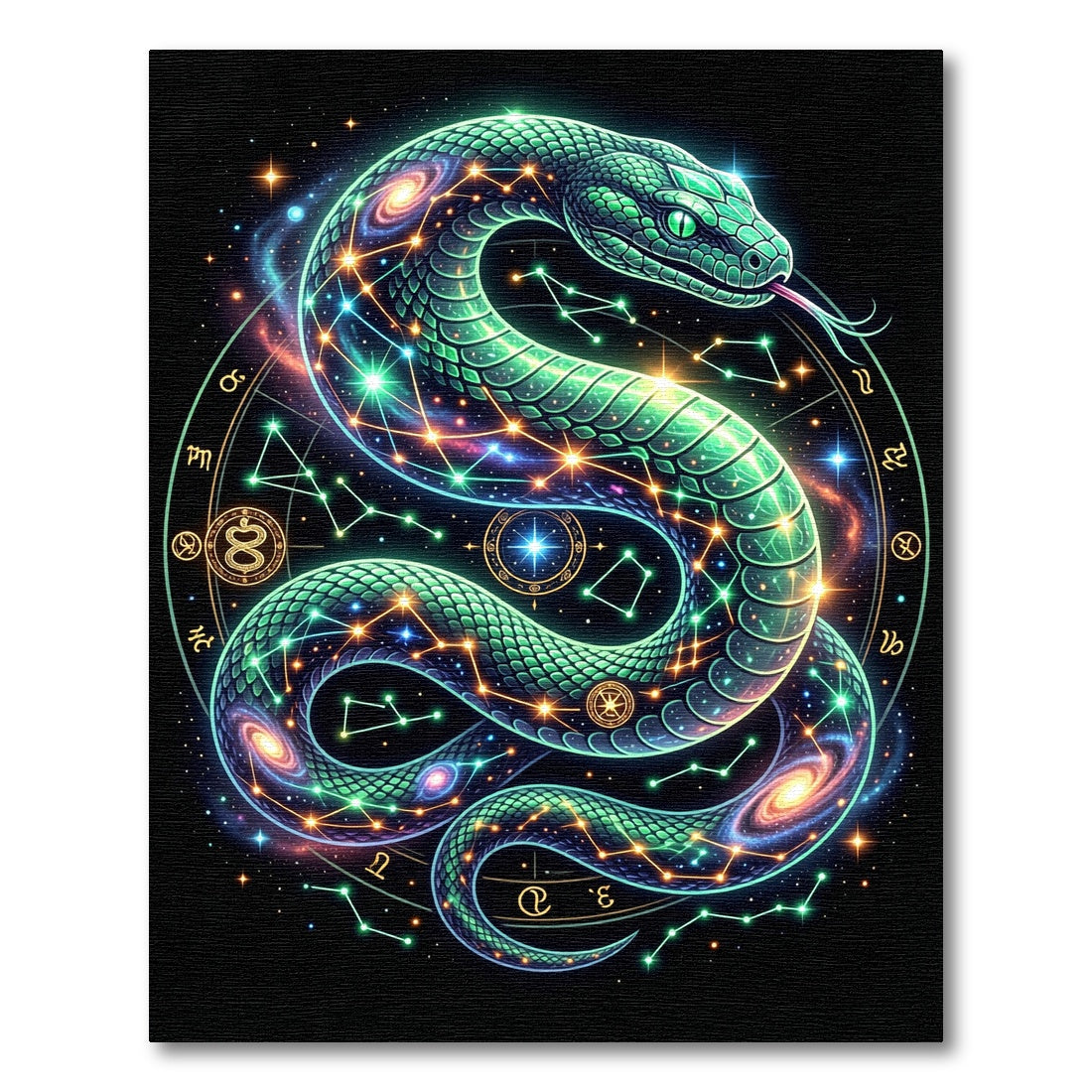 Cosmic Emerald Serpent Celestial Constellation Rug