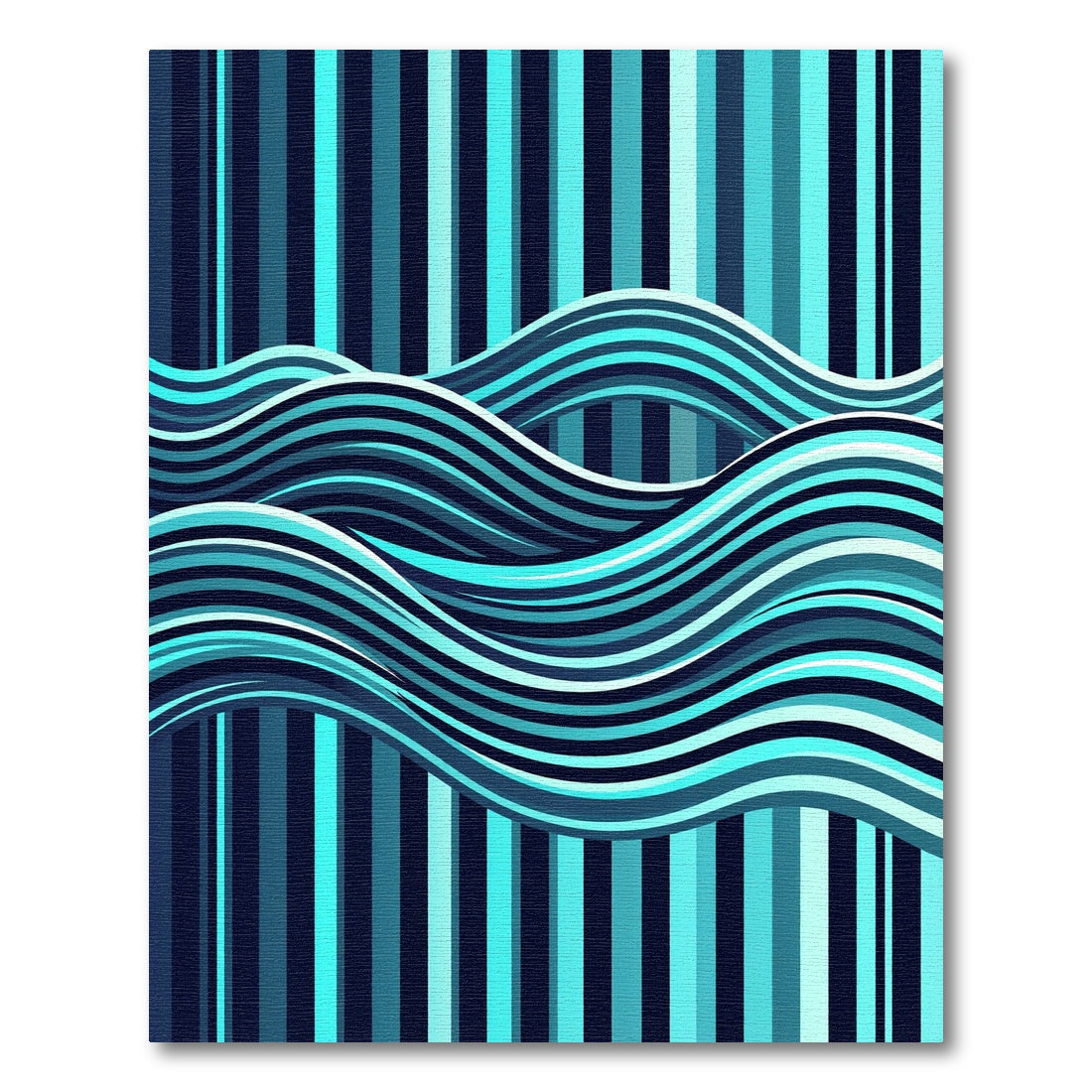 Deep Ocean Blue Wave Stripes Rug