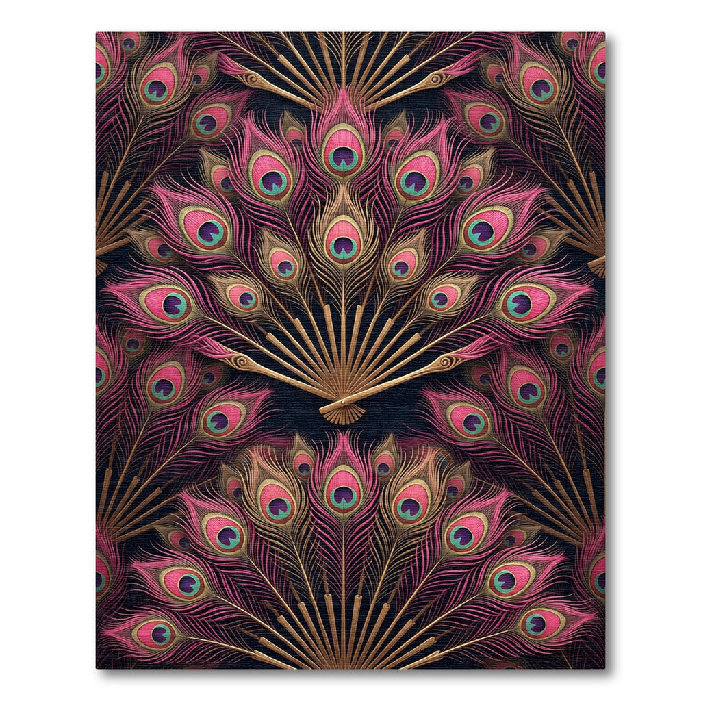 Pink Peacock Feather Art Deco Fan Rug
