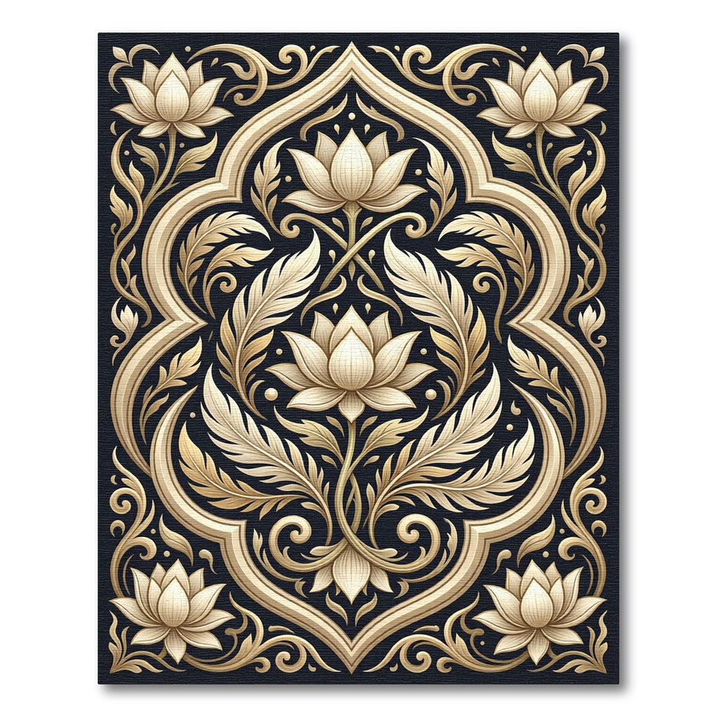 Ornate Golden Lotus Scrollwork Rug