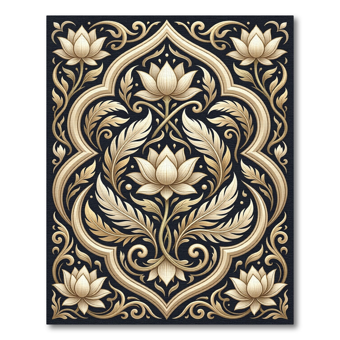 Ornate Golden Lotus Scrollwork Rug