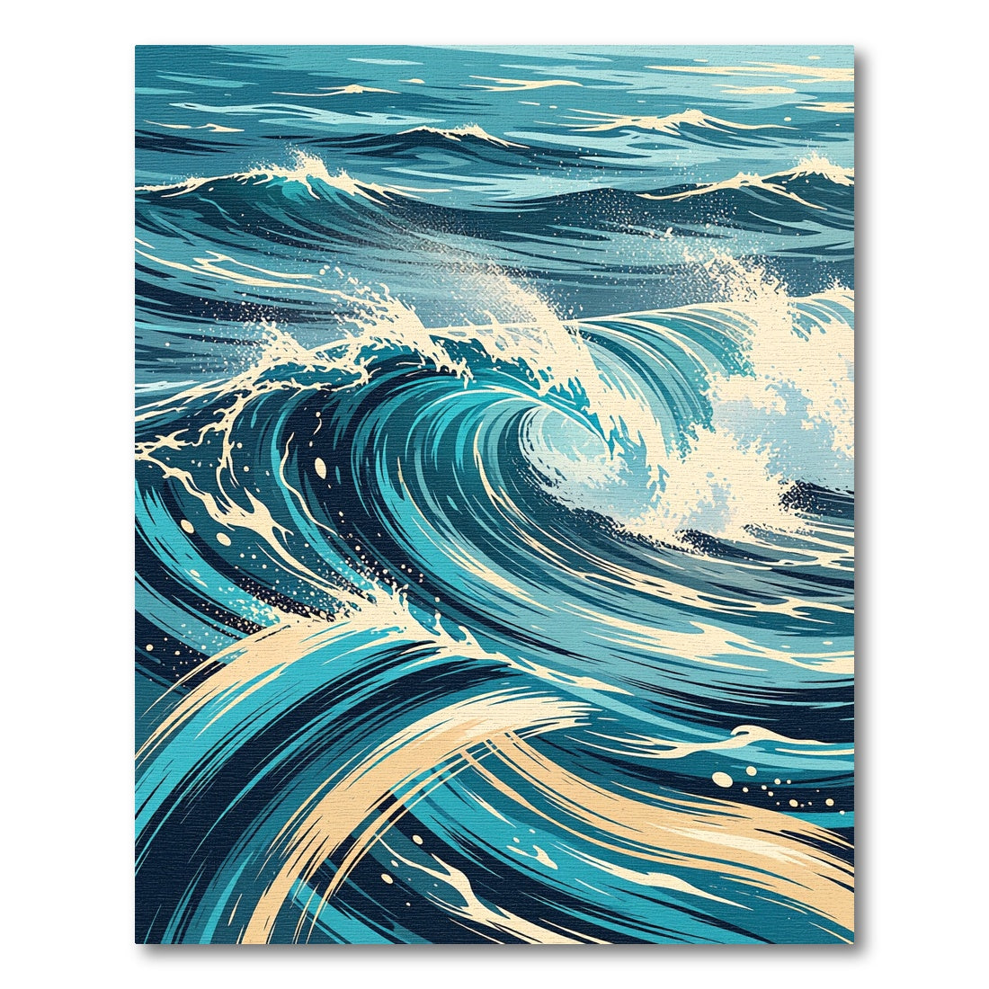 Dynamic Navy Blue Swirling Ocean Wave Rug