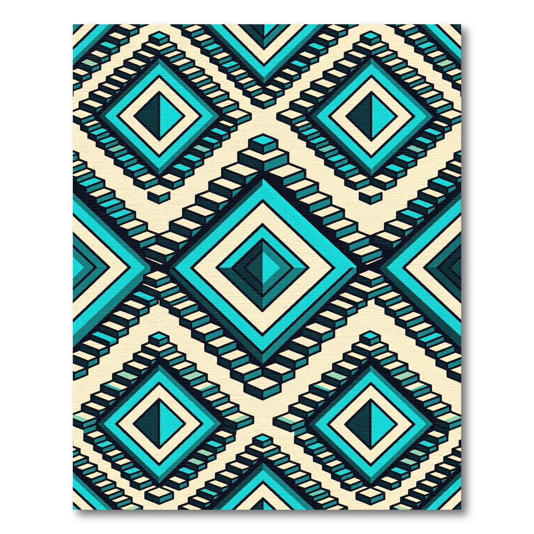 Geometric Teal Staircase Diamond Art Rug