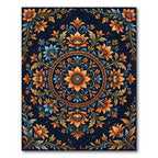 Floral Medallion Teal and Amber Gold Rug