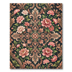 Dark Peony Floral Scrolling Medallion Rug