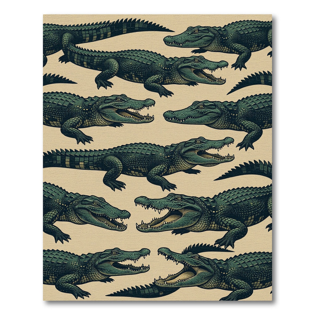 Green Alligator Reptilian Jungle Illustration Rug