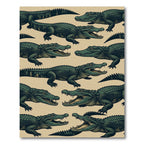 Green Alligator Reptilian Jungle Illustration Rug