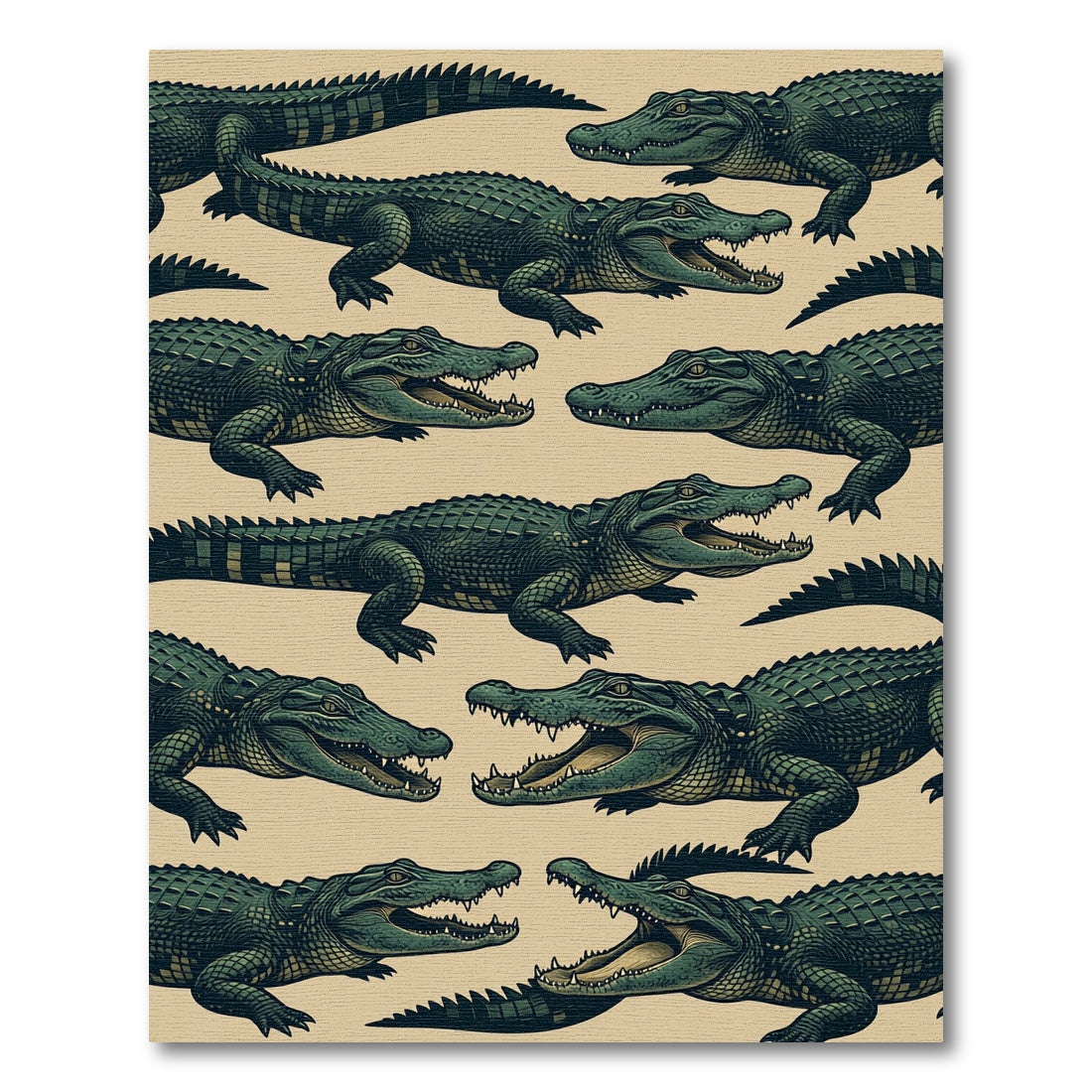 Green Alligator Reptilian Jungle Illustration Rug