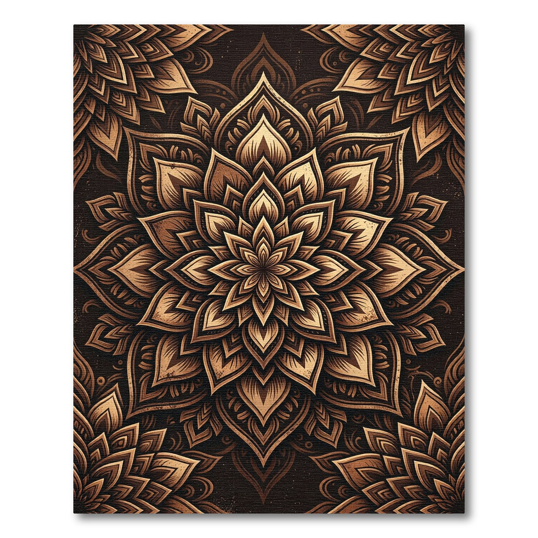 Detailed Gold Bronze Layered Lotus Medallion Rug