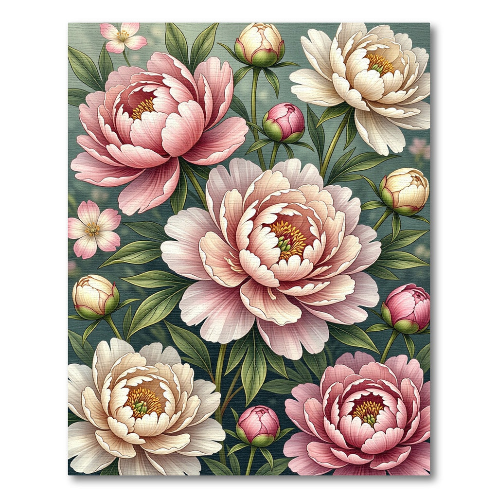 Soft Pink Ivory Peony Garden Blossoms Rug