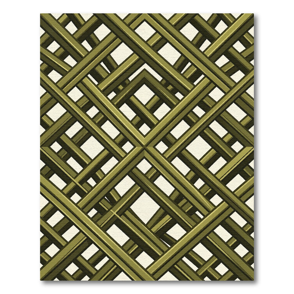 Olive Green Geometric Lattice Grid Rug