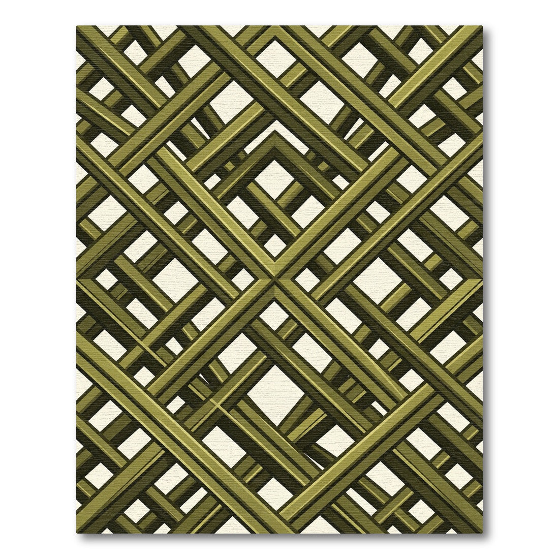 Olive Green Geometric Lattice Grid Rug