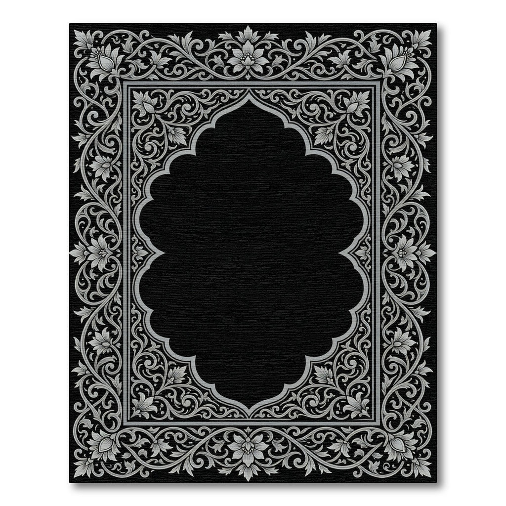 Ornate Gray Floral Arch Border Rug