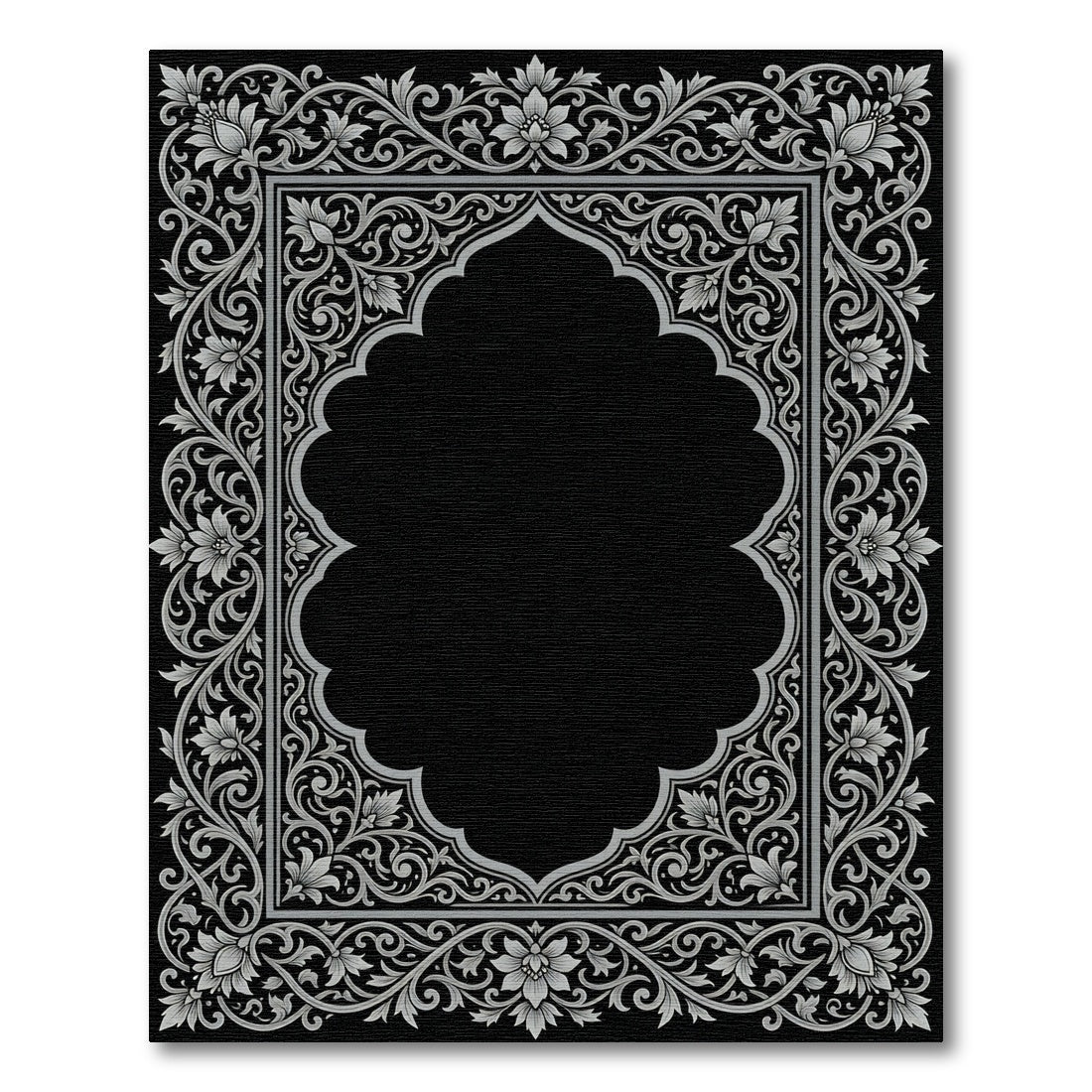 Ornate Gray Floral Arch Border Rug