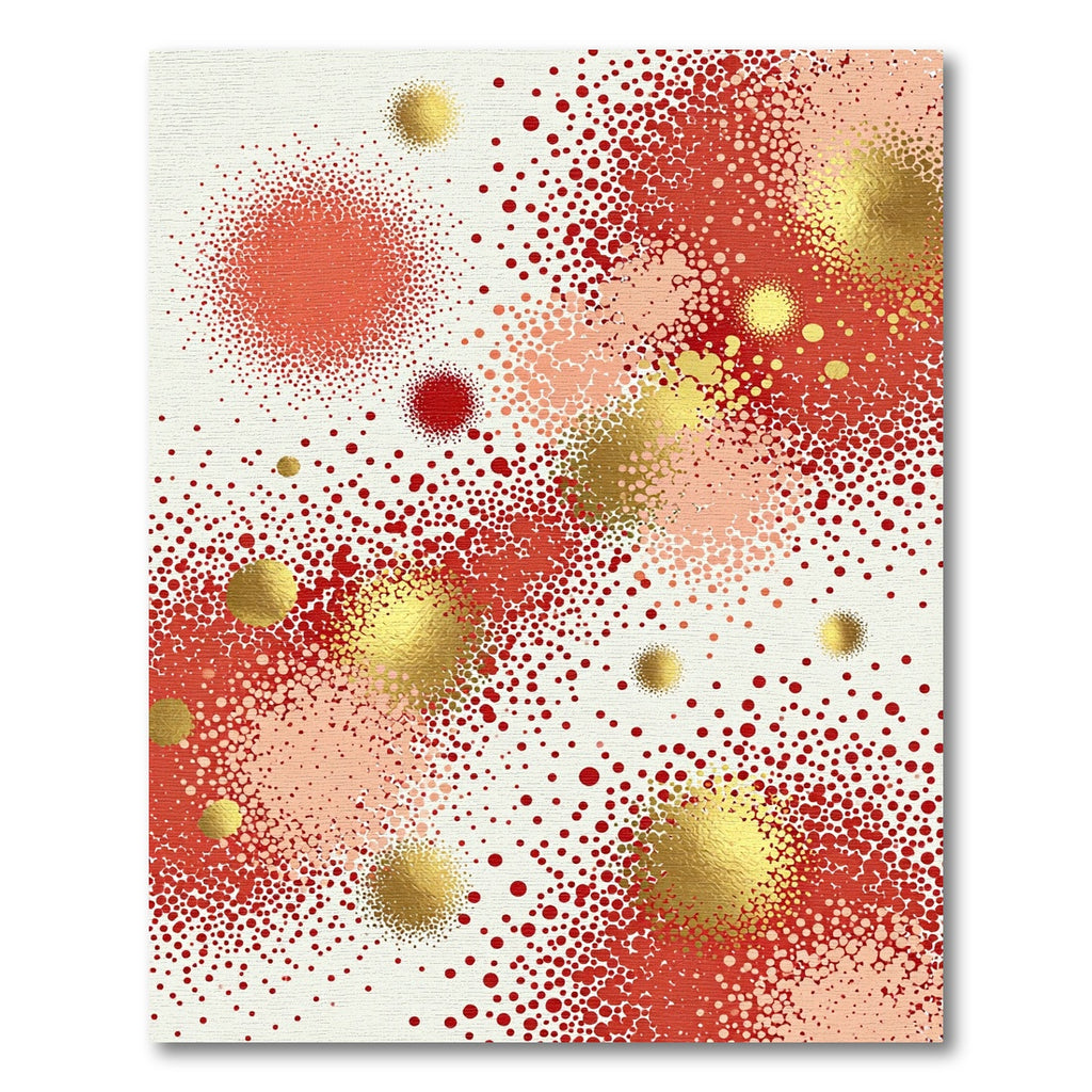 Abstract Crimson Dotted Gold Sphere Rug