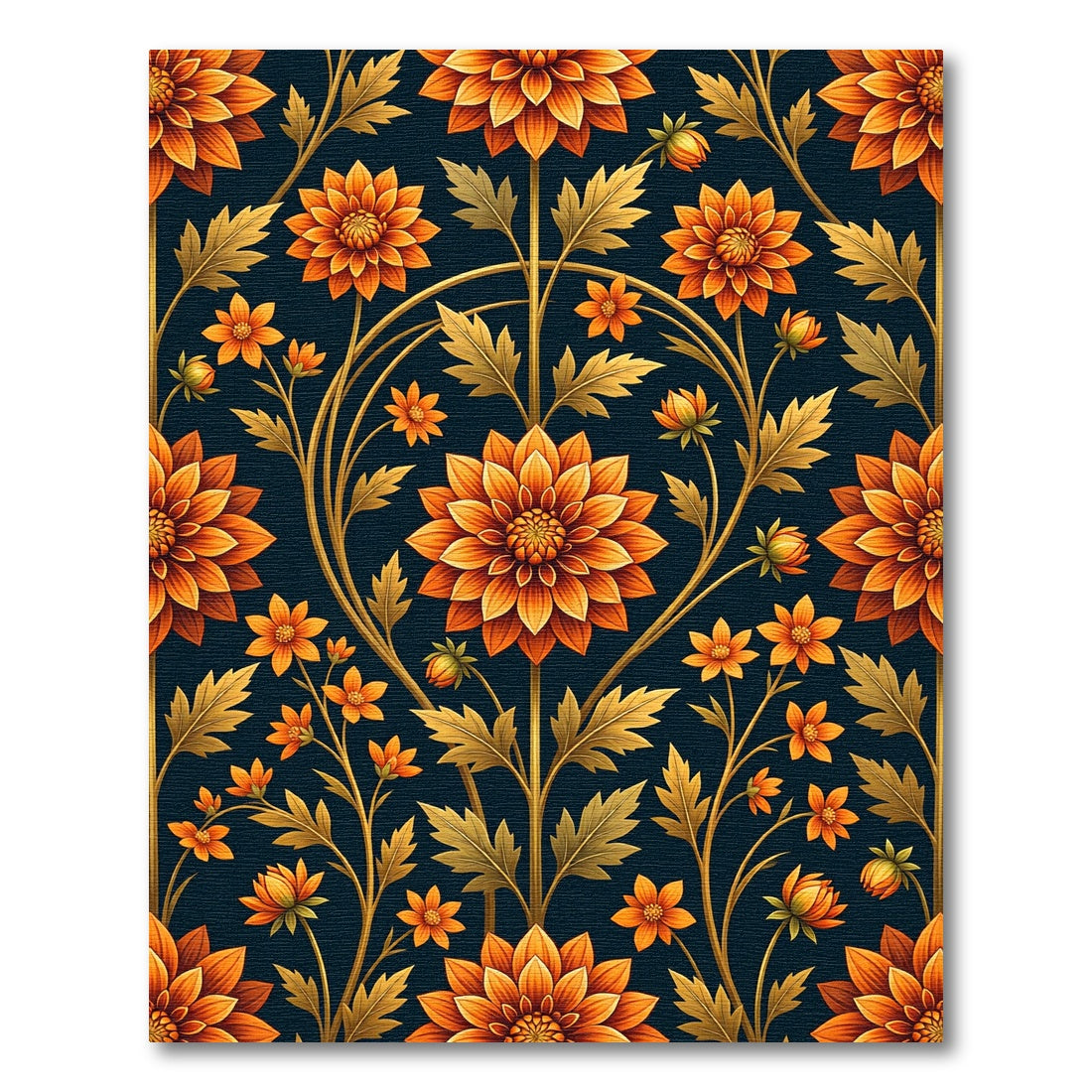 Golden Orange Floral Vine Harmony Rug