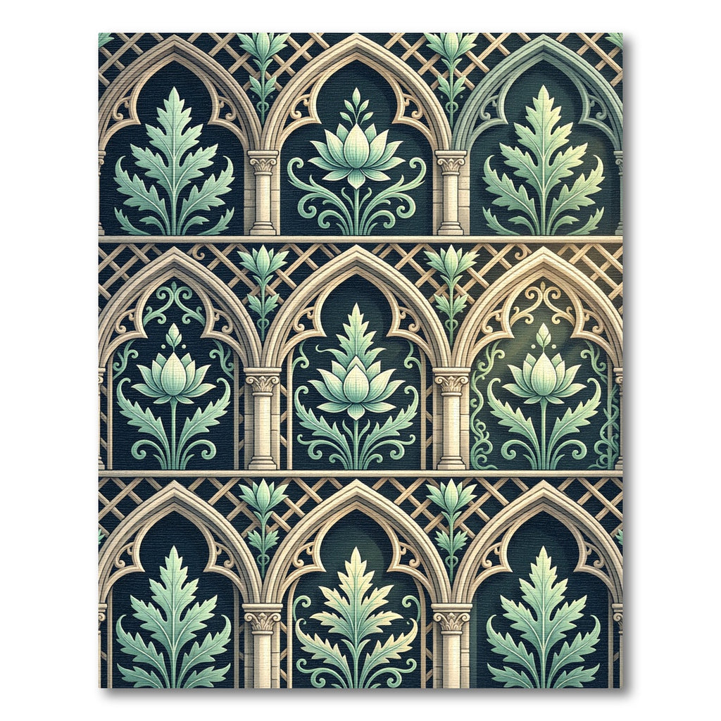 Gothic Arch Sage Lotus Floral Rug