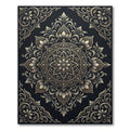 Elegant Gold Floral Black Mandala Rug