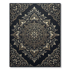 Elegant Gold Floral Black Mandala Rug