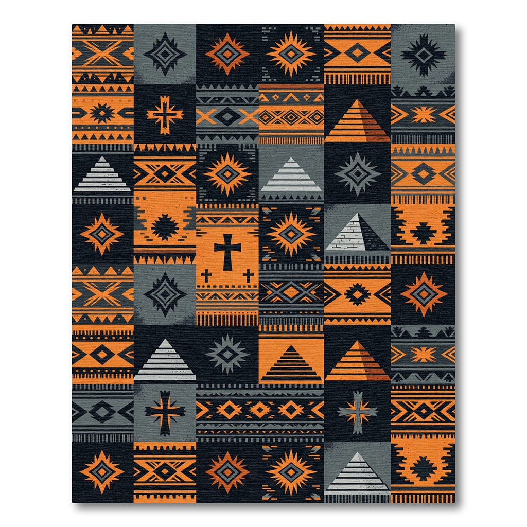 Geometric Orange and Charcoal Aztec Tile Rug
