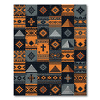 Geometric Orange and Charcoal Aztec Tile Rug